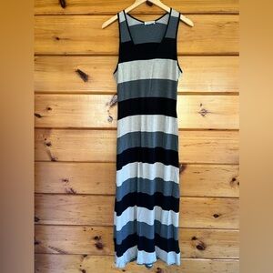 Calvin Klein Long Maxi Soft Stretchy Black Gray Beige Dress 6